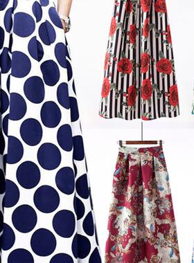 Womens White Contrast Polka Dot Print Maxi Skirt 覆古半身裙