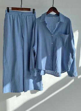 Ladies 2 Piece Set 2022 Cotton Linen Shirt Suit Loose Pants