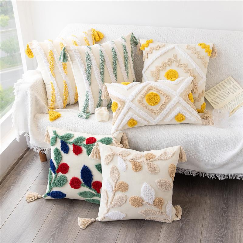 Floral Tufted Cushion Cover Multi-color Decorative Pillow Ca