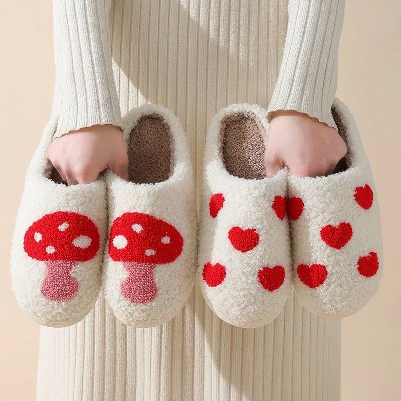 House Slippers for Won, Cute Big Small Heart, Fluffy Cozy