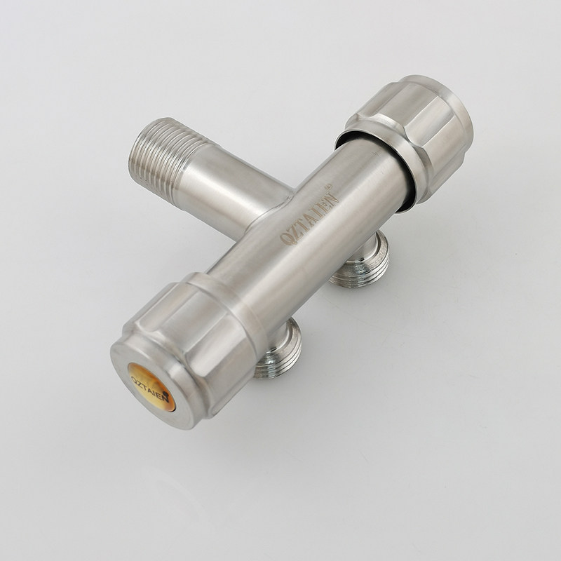 304不锈钢一进二出三角阀双开关双控热水器一分二水龙头双头三通
