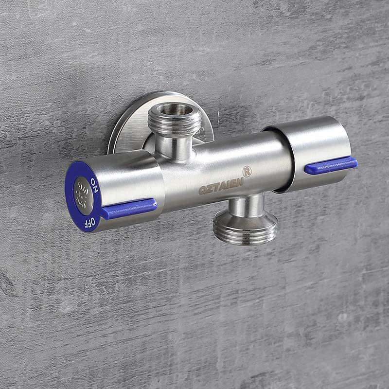 304不锈钢一进二出4分三角阀双水一分二三通阀洗衣机6分螺纹龙头