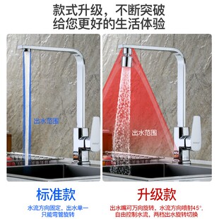 厨房洗菜盆冷热防溅水龙头全铜四方管混水水槽高档龙头不锈钢拉丝