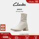 Clarks其乐NYTA45Rise女鞋 秋冬瘦瘦靴显瘦羊皮革白色粗跟短靴