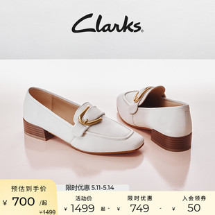 白色羊皮乐福鞋 Clarks其乐女鞋 年秋季 单鞋 舒适平底鞋 豆豆鞋