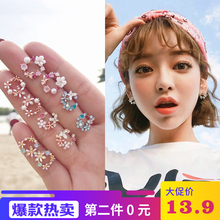 潮百搭简约超仙耳饰耳坠花瓣小清新耳钉女 网红耳环女气质韩国个性