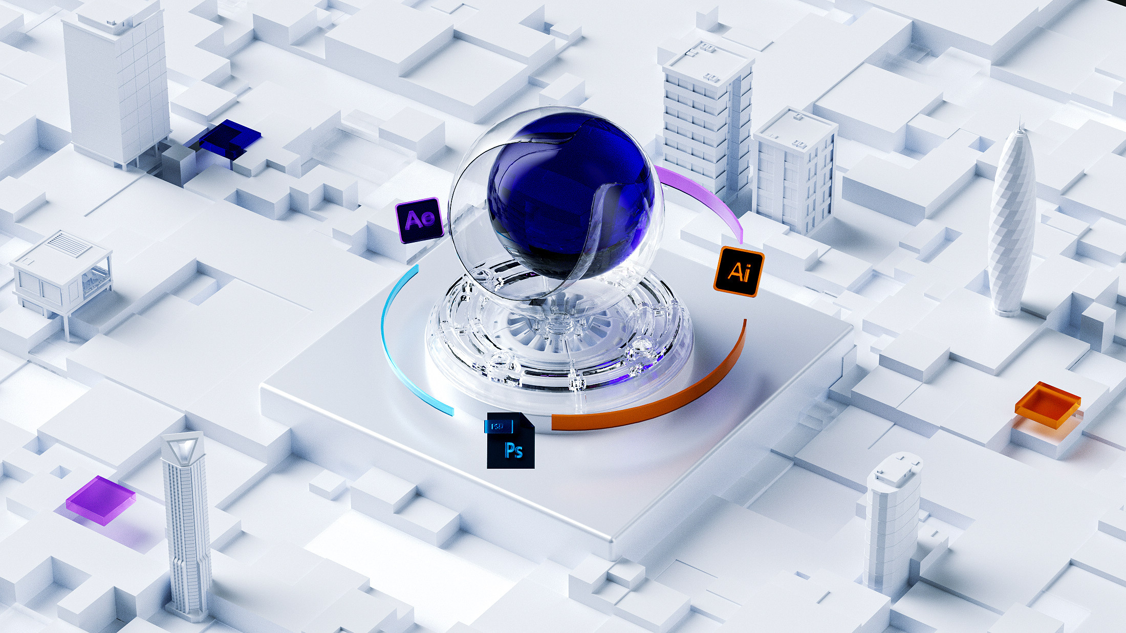 科技感微软风格空间感c4d模型3d大场景工程oc材质源文件素材