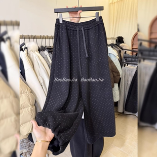 加厚保暖休闲裤 新款 女2026冬季 胖m200斤复古松紧腰波点加绒束脚裤