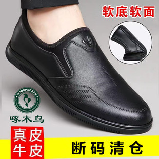 男款 啄木鸟男鞋 透气休闲皮鞋 子秋季 2023新款 真皮软底一脚蹬驾车鞋