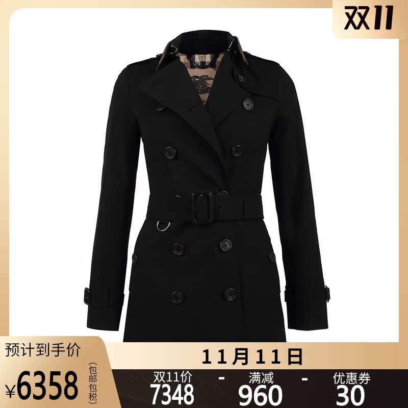 正品BURBERRY/巴宝莉女士大衣风衣双排扣棉质黑色外套休闲女装SS