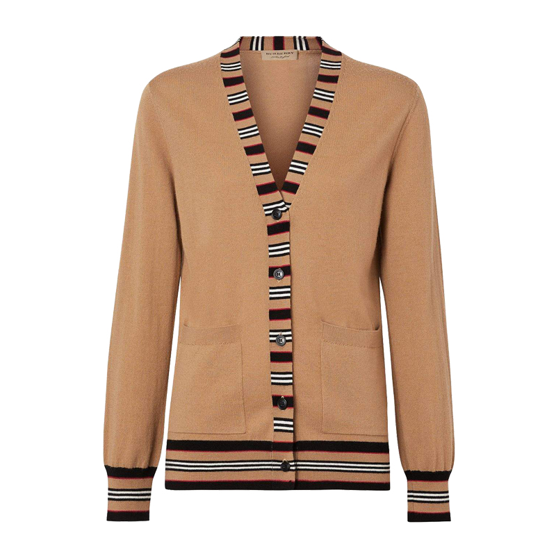 正品BURBERRY/巴宝莉针织衫毛衣女百搭卡其色纯羊毛休闲女装GK