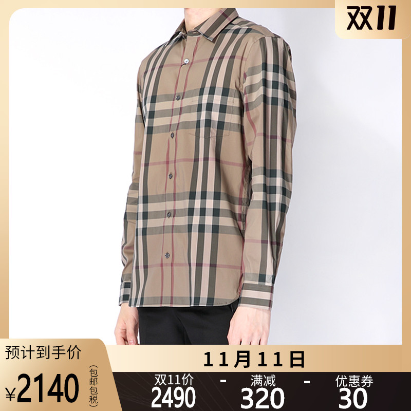 正品Burberry/巴宝莉男士衬衣经典格纹翻领长袖衬衫休闲男装YS