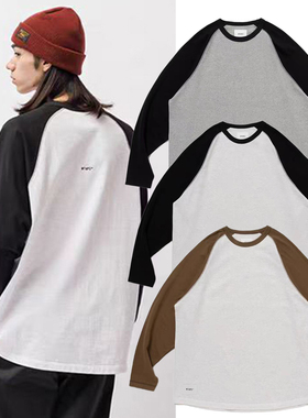 WTAPS西山彻日系潮牌拼接撞色宽松休闲纯棉圆领长袖T恤男士打底衫