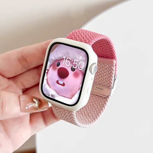 适用苹果apple watchS10/9/8手表带全新撞色iwatch11/6/5/4/3/2代弹力编织卡扣多巴胺拼色se/ultra2表带可调