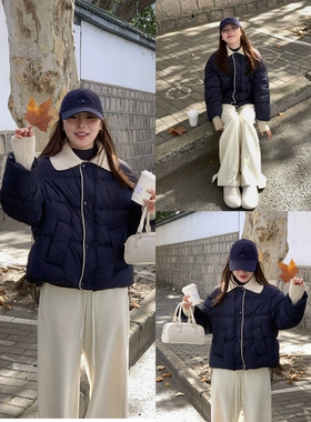 【清仓秒杀】2025冬季新款拼色针织翻领韩系棉服保暖气质