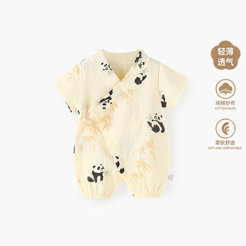 婴儿连体衣夏季薄款新生儿空调衣服夏装宝宝纱布短袖哈衣