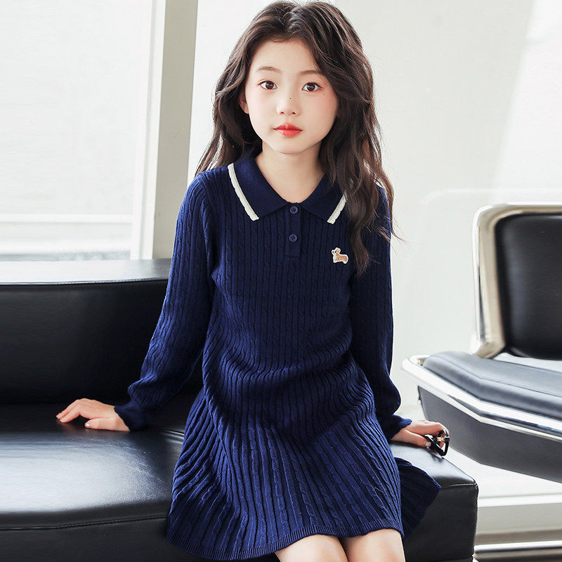 春秋女童毛衣连衣裙童装中大儿童学院风针织洋气裙子公主裙