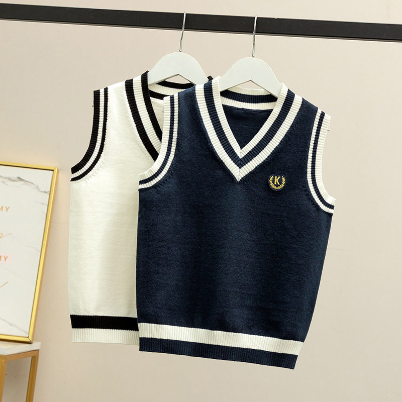新款中大童男童马甲秋冬大童儿童纯棉针织背心校服春秋潮