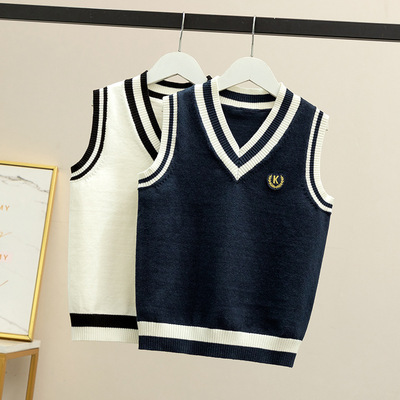 2025新款中大童男童马甲秋冬大童儿童纯棉针织背心校服秋冬潮