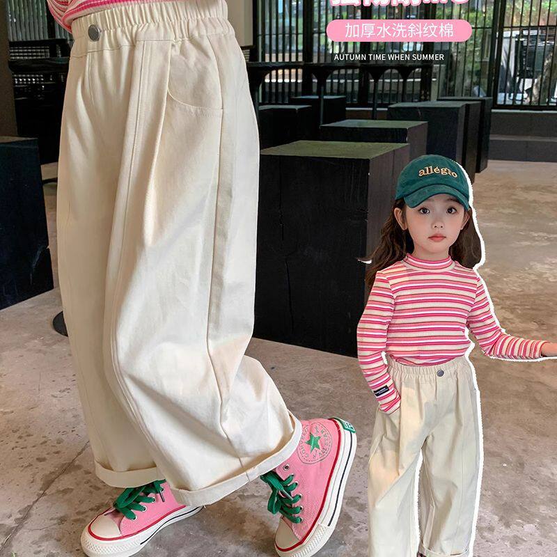 女童裤子纯棉春装新款百搭大童运动裤洋气儿童阔腿裤童装休闲裤潮