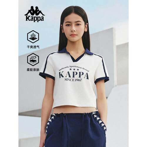 Kappa卡帕背靠背运动短袖t恤女夏新休闲短款