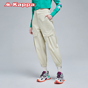 裤 Kappa卡帕运动裤 休闲工装 K0B42AX80 女高腰长裤 小脚卫裤