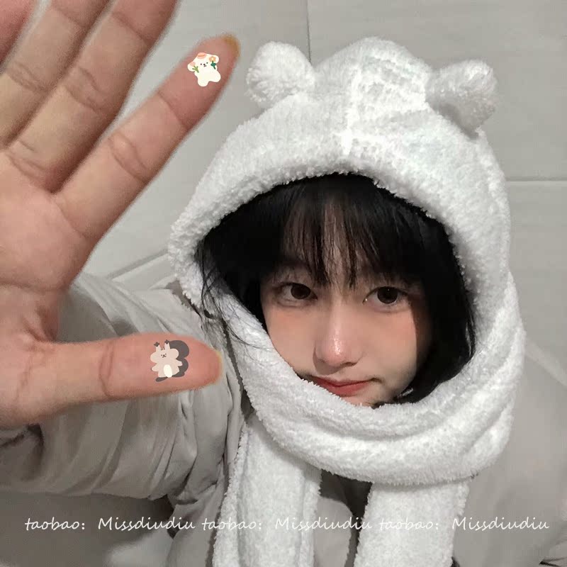 ins软fufu~少女心卖萌可爱保暖毛绒羊羔绒小熊耳朵围巾连帽子一体|ruв категории Аксессуары, шарф/шарф/шаль - от Buy2taobao.com для оказания профессиональной услуги покупки агента Taobao