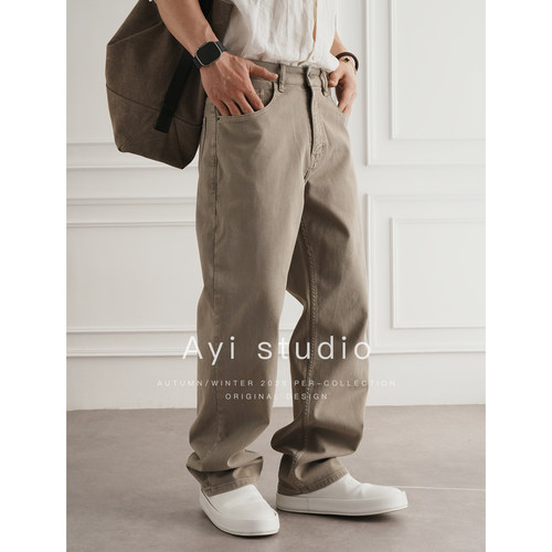 港风简约高品质重磅水洗牛仔长裤