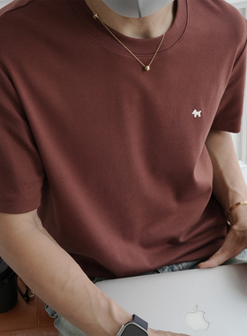 韩版简约精致小马绣标圆领短袖T恤男士早秋潮流情侣款时尚半袖衫