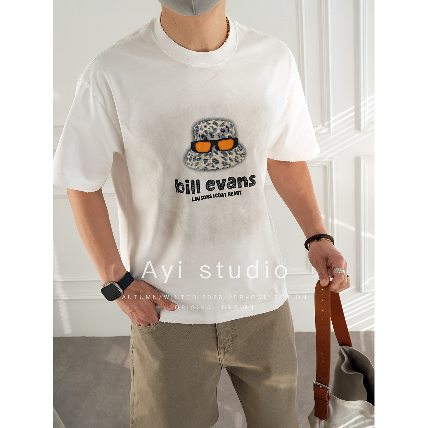 美式高街洗水晕染帽子涂鸦短袖T恤男早春潮流新款个性痞帅半袖衫