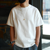 夏季 休闲复古流行百搭打底衫 ins潮牌简约纯色重磅纯棉短袖 T恤男士