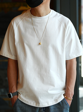 夏季ins潮牌简约纯色重磅纯棉短袖T恤男士休闲复古流行百搭打底衫