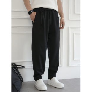 微锥直筒裤 韩版 潮流新款 男秋季 送腰带 简约肌理感暗竖纹纯色休闲裤