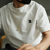 潮牌ins夏季 新款 休闲纯棉短袖 美式 T恤男士 简约字母刺绣打底体恤潮