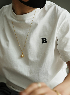 美式潮牌ins夏季新款休闲纯棉短袖T恤男士简约字母刺绣打底体恤潮