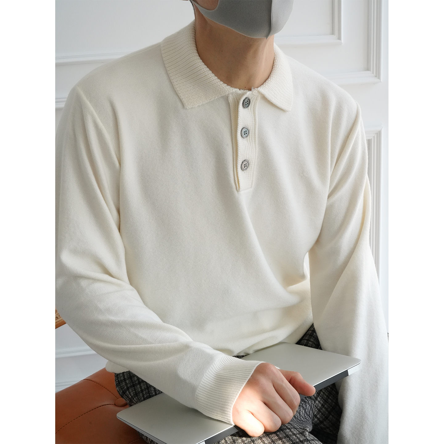 港风复古老钱风纯色翻领针织毛衫