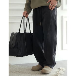 高街重磅水洗做旧纯棉休闲裤 简约加绒弯刀裤 男士 潮流新款 冬季 美式