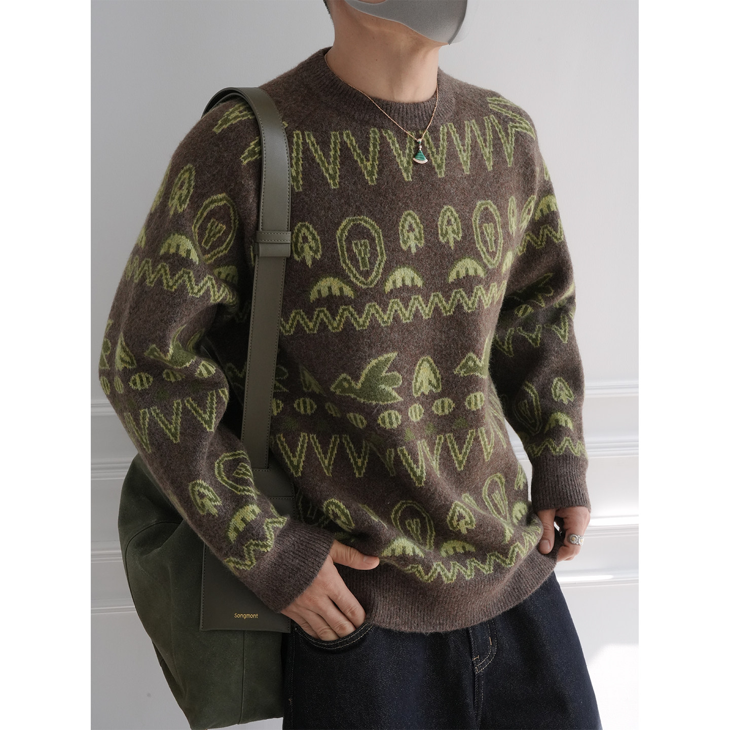 港风复古高级感重磅提花套头毛衣男士秋冬新款潮牌慵懒风圆领外套,男装,针织衫/毛衣,淘宝优惠券,粉丝福利购,淘宝优惠卷