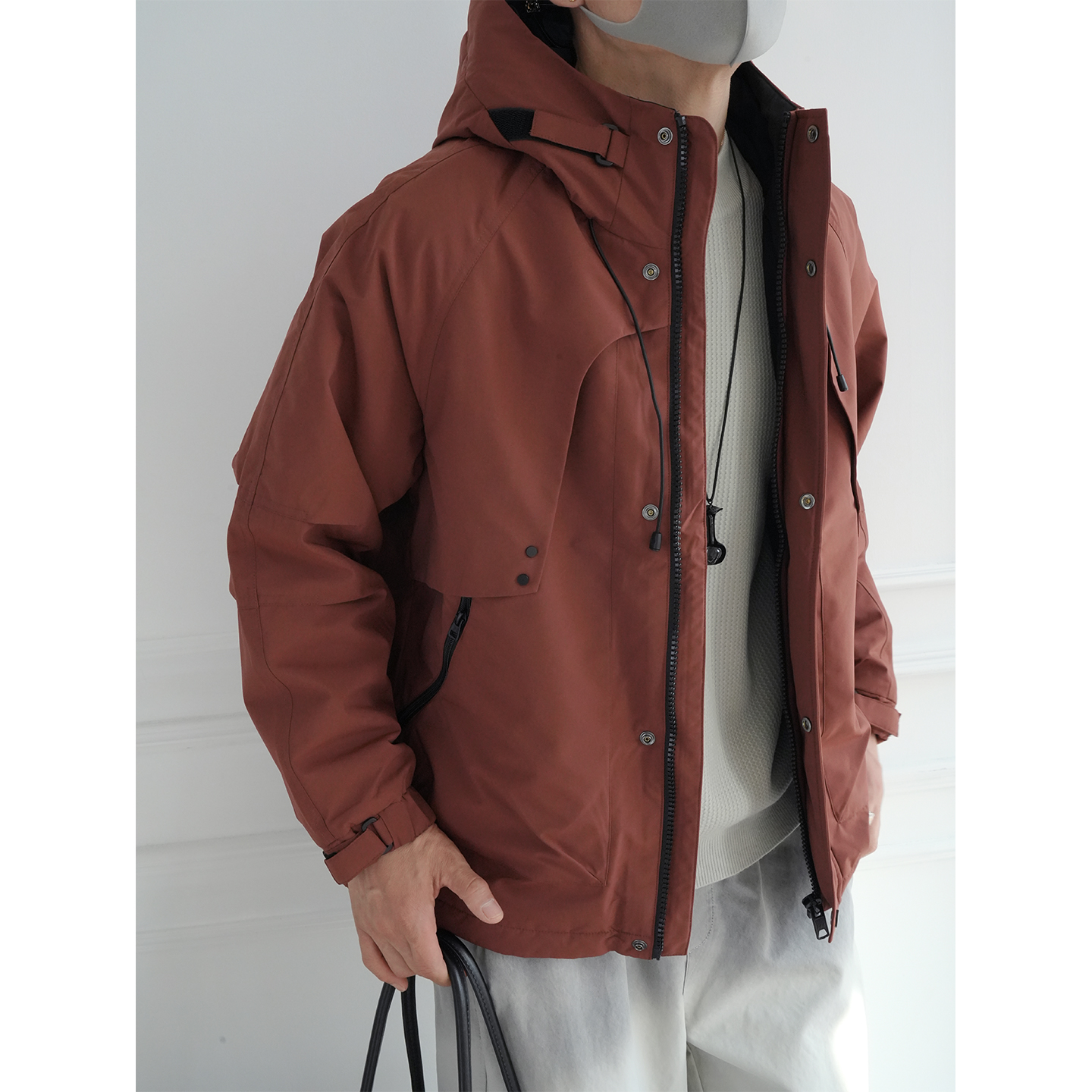 美式潮牌结构款插肩设计连帽棉服
