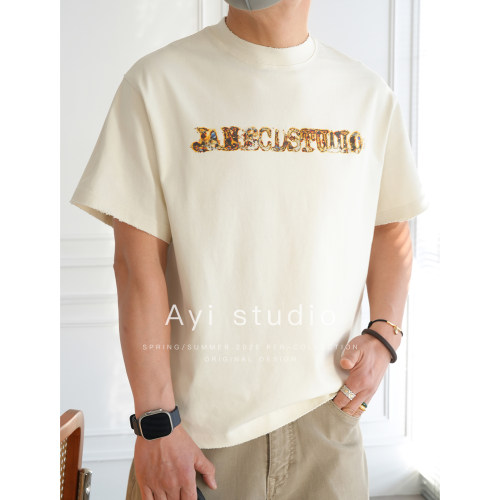 美式潮牌重磅烫钻字母印花半袖衫