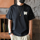 T恤男夏季 圆领衫 潮流新款 半袖 时尚 港风休闲漆点泼墨字母印花短袖