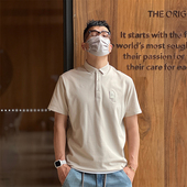 流行纯色贴布设计感透气短袖 夏季 上衣 翻领polo衫 欧美简约高级男士