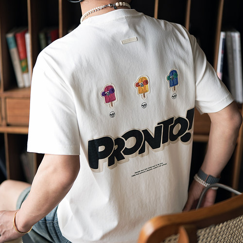 港风潮牌情侣款刺绣宽松短袖T恤