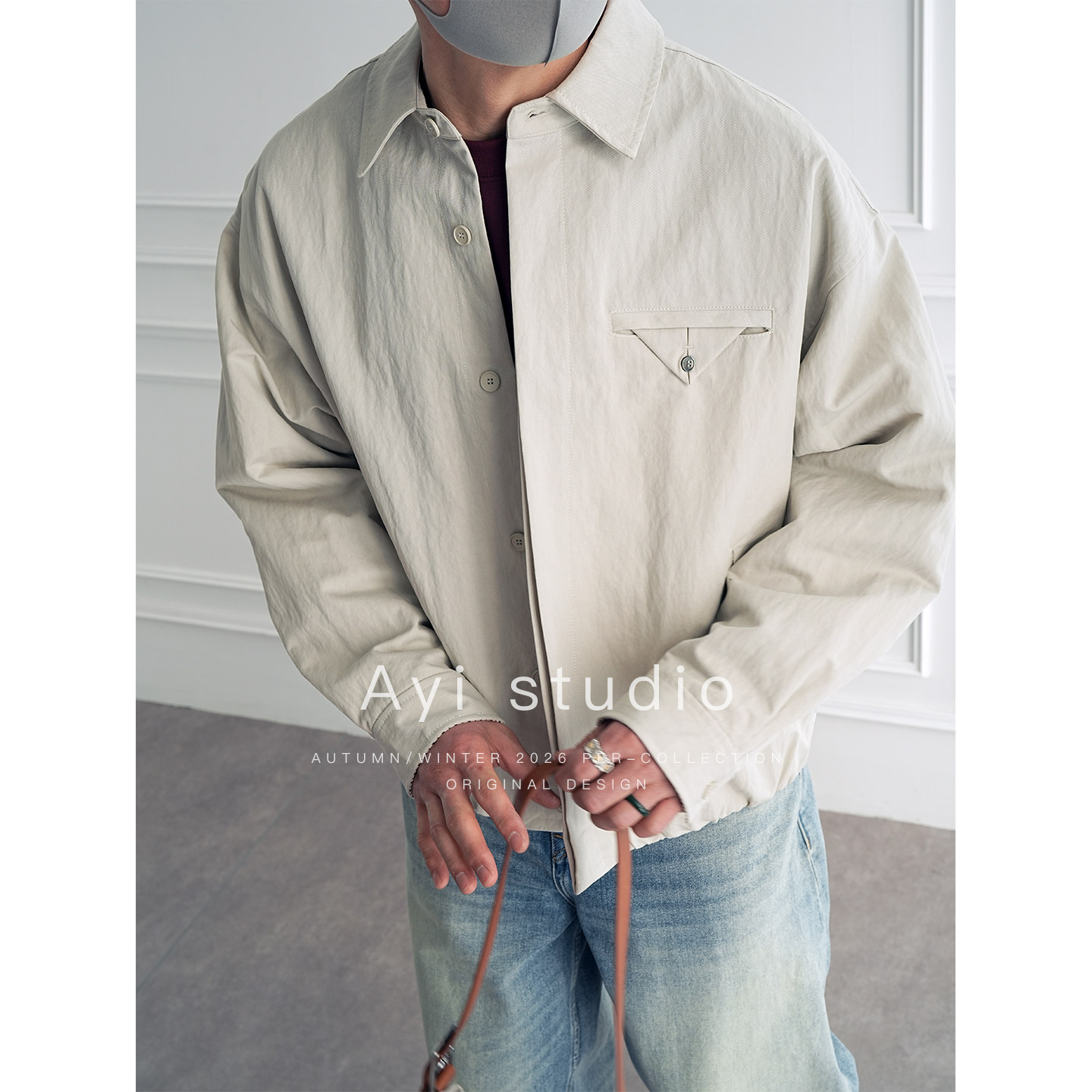 韩版轻奢隐藏式门襟斜纹翻领夹克男士早春潮流新款简约轻熟风外套