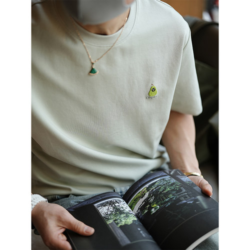 韩系简约设计卡通刺绣重磅打底衫