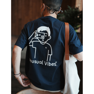 潮牌卡通印花圆领衫 美式 新款 T恤男夏季 高街简约绣标重磅纯棉短袖