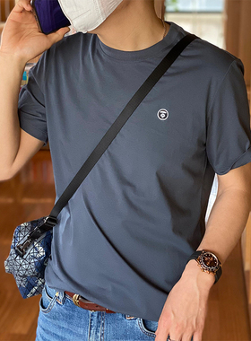 夏季猿人刺绣t恤男士短袖体恤潮牌INS日系纯棉百搭高街纯色打底衫