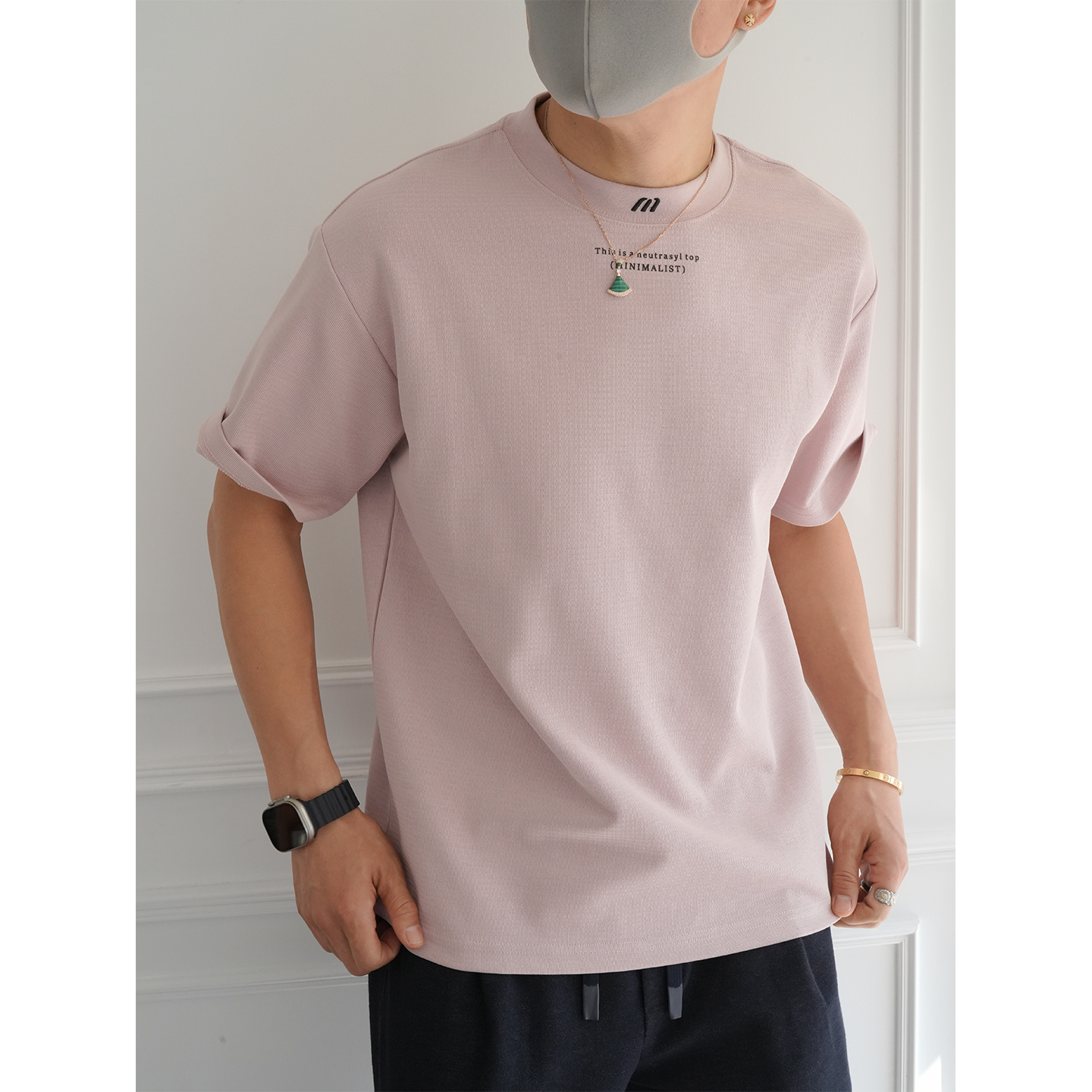 韩版轻奢定织定染字母印花半袖衫