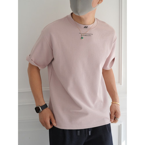 韩版轻奢定织定染字母印花半袖衫