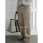 高街泼墨设计重磅洗水休闲裤 男士 秋冬新款 美式 潮牌宽松痞帅弯刀裤